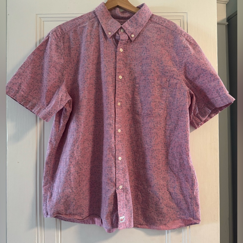 Vineyard Vines Men’s Large Pink Floral Classic Short Sleeve Button-Down Shirt